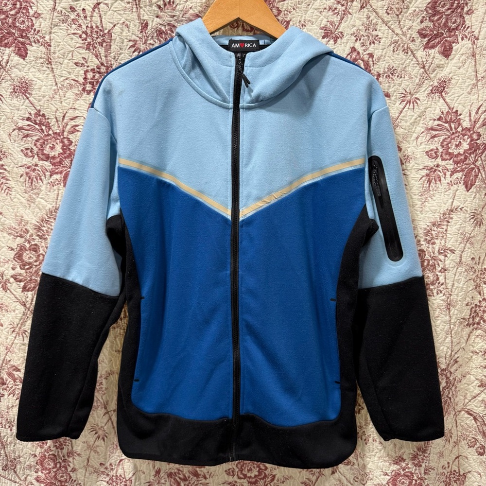 AM♥RICA Colorblock Zip Up Hoodie Blue Black Small